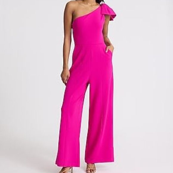 Express Pants - New Express One Shoulder Sleeveless Bow Wide Leg Jumpsuit - size XL